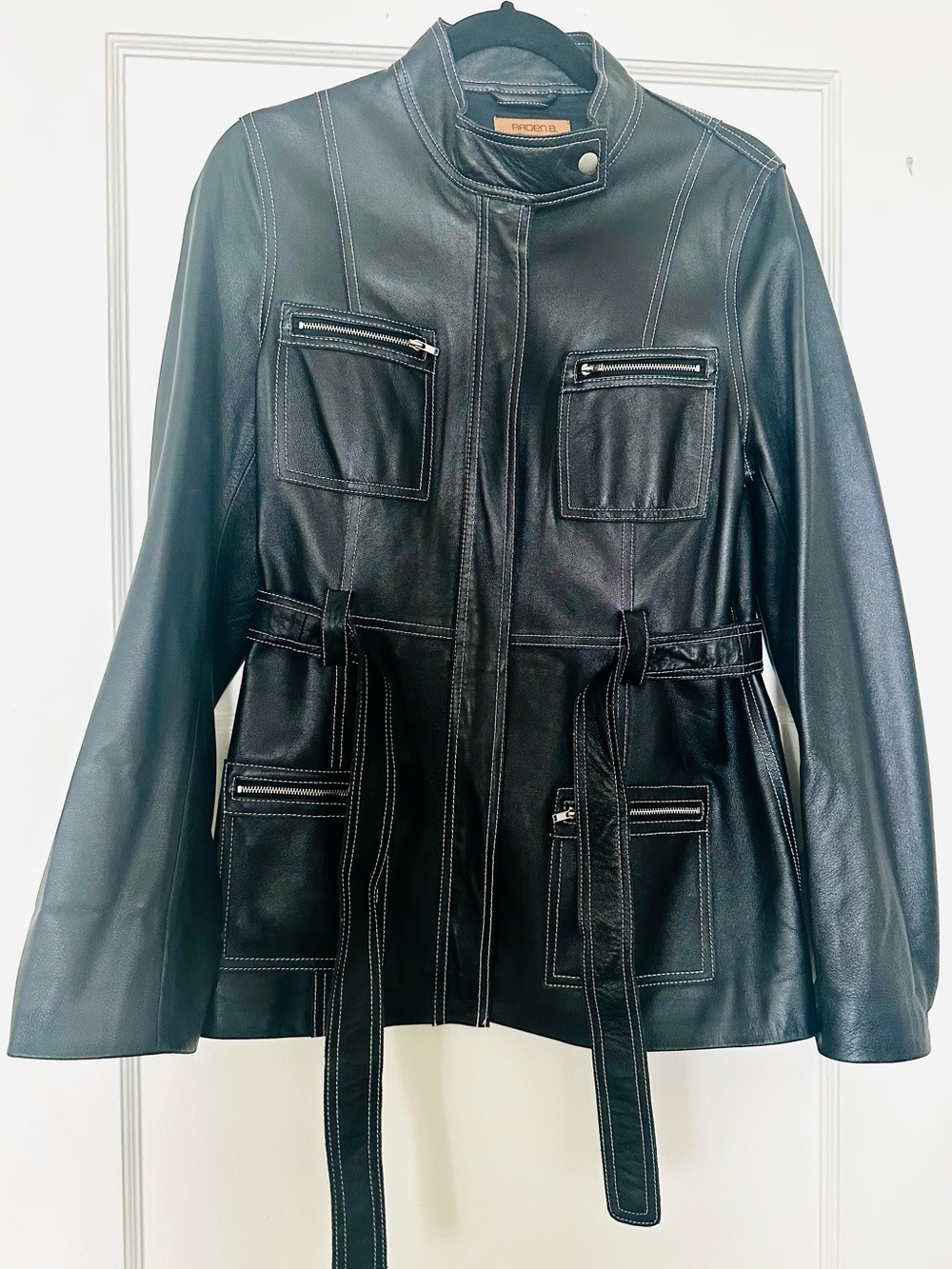 Arden Modern Black Leather Belted Jacket